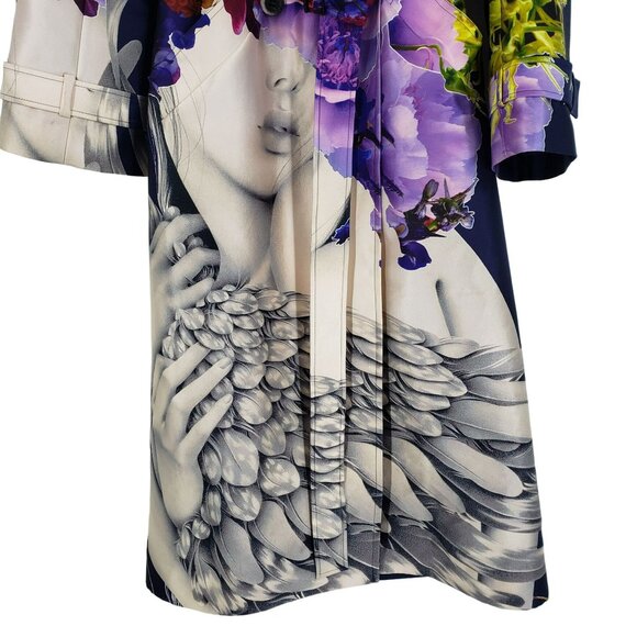 Jason Wu Purple Floral Print Silk Trench Coat Maximalist Art to Wear Eclectic - Picture 15 of 16